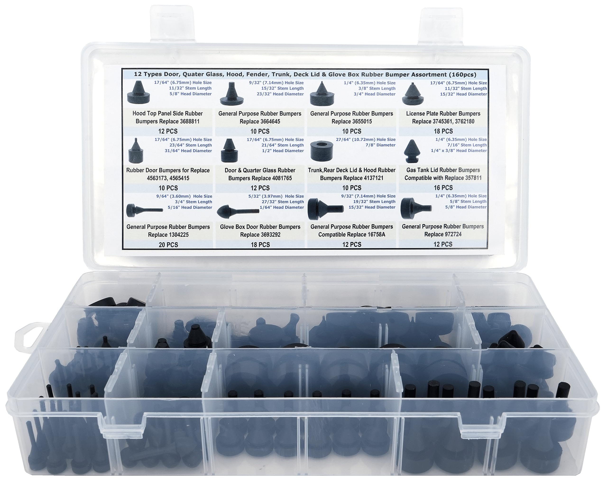 Dsnaduo 160 Pcs Black Rubber Bumper Assortment, Automotive Rubber Bumper Stopper, Rubber Stop Bumper Compatible With Gm Ford And Chrysler Replace 20030, 8210, Fit Many Models